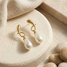 Minimalist Pearl Drops Gold Earrings