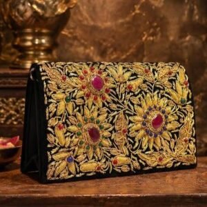 Luxury Gold Embroidered Velvet Clutch
